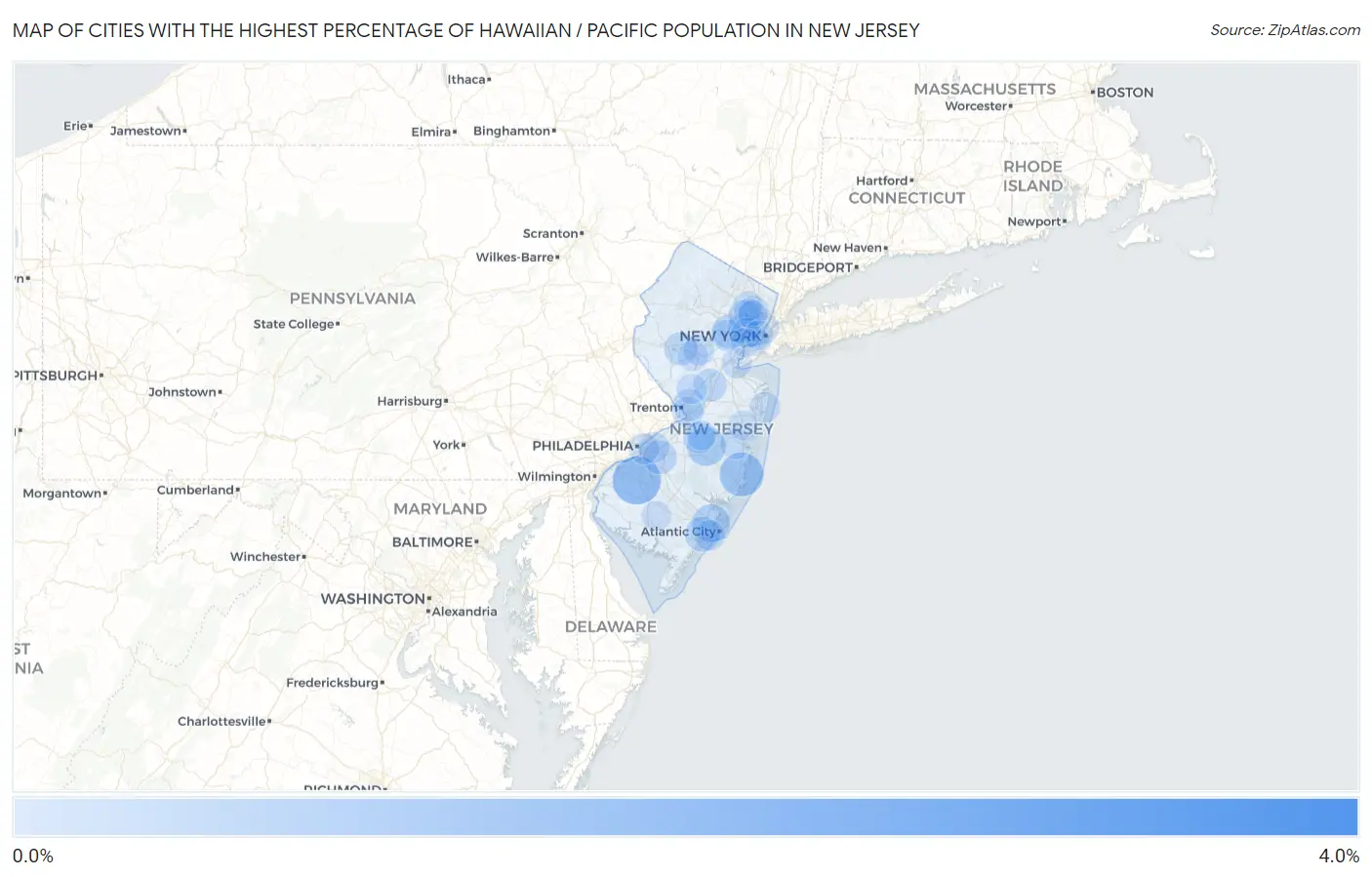 Cities with the Highest Percentage of Hawaiian / Pacific Population in New Jersey Map
