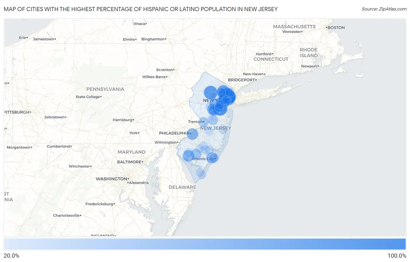 Cities with the Highest Percentage of Hispanic or Latino Population in New Jersey Map