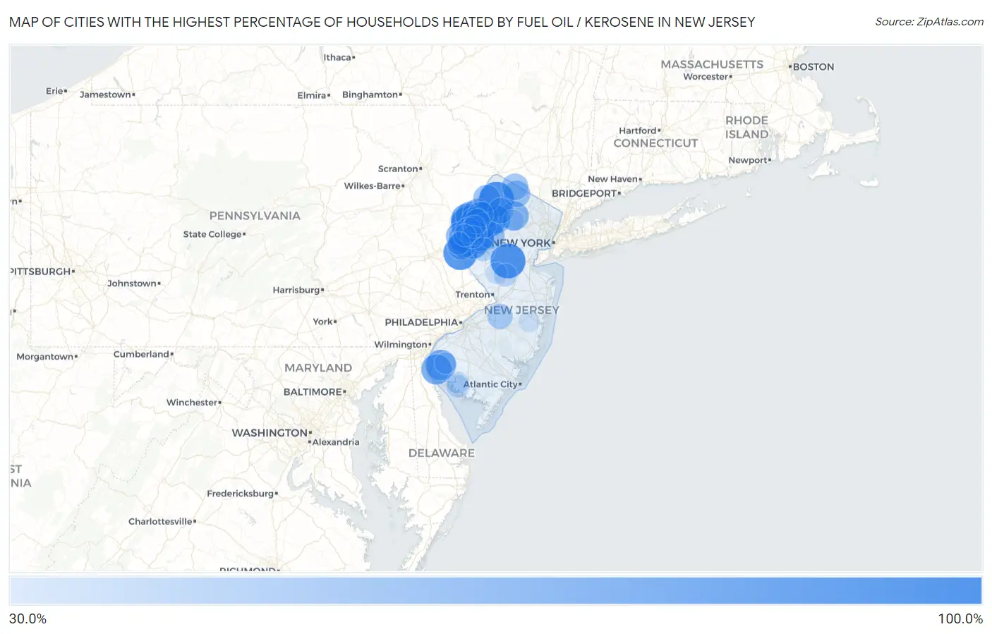 Cities with the Highest Percentage of Households Heated by Fuel Oil / Kerosene in New Jersey Map