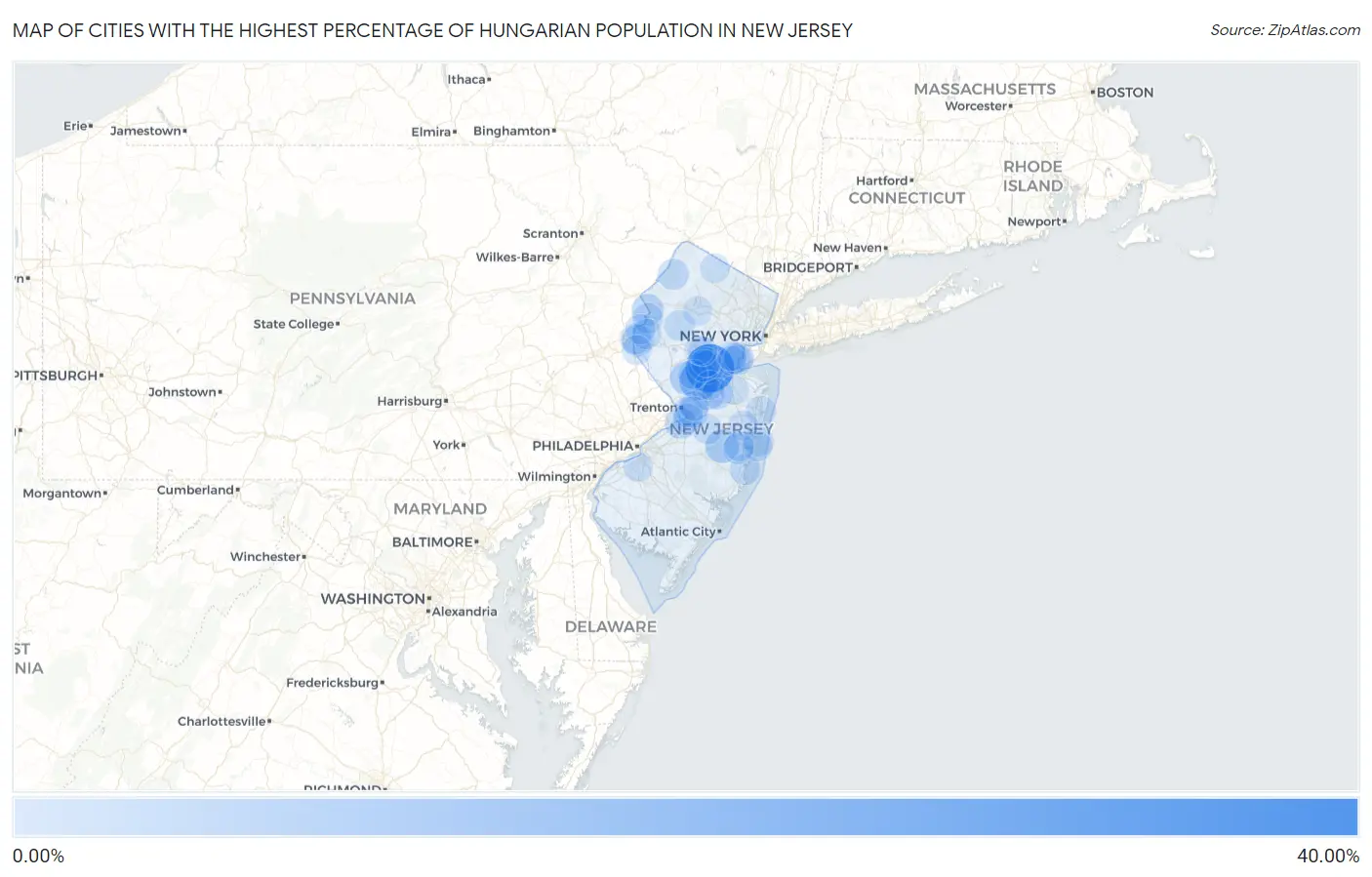 Cities with the Highest Percentage of Hungarian Population in New Jersey Map