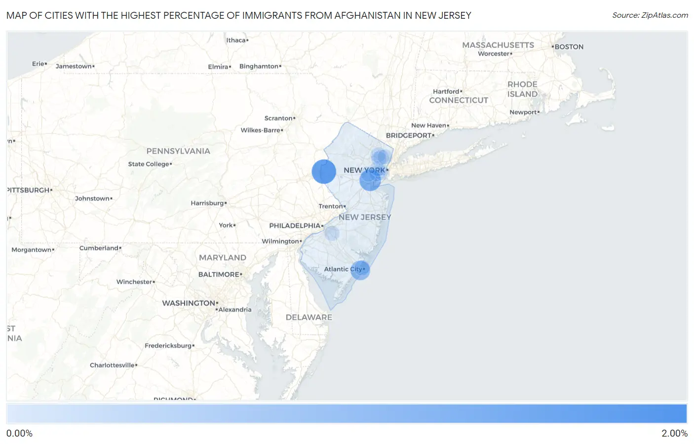 Cities with the Highest Percentage of Immigrants from Afghanistan in New Jersey Map