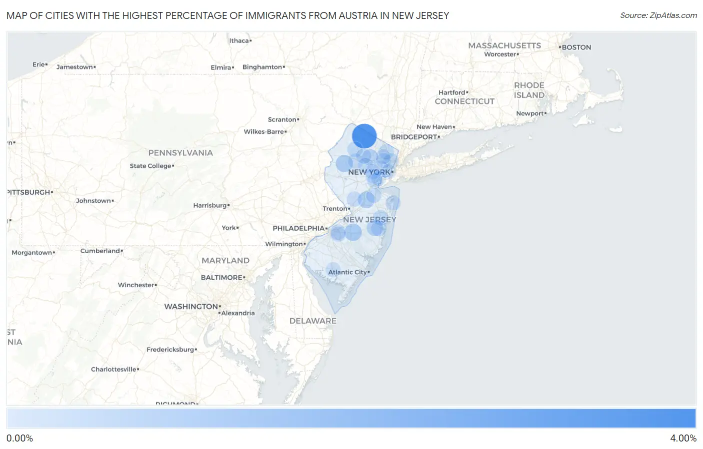 Cities with the Highest Percentage of Immigrants from Austria in New Jersey Map