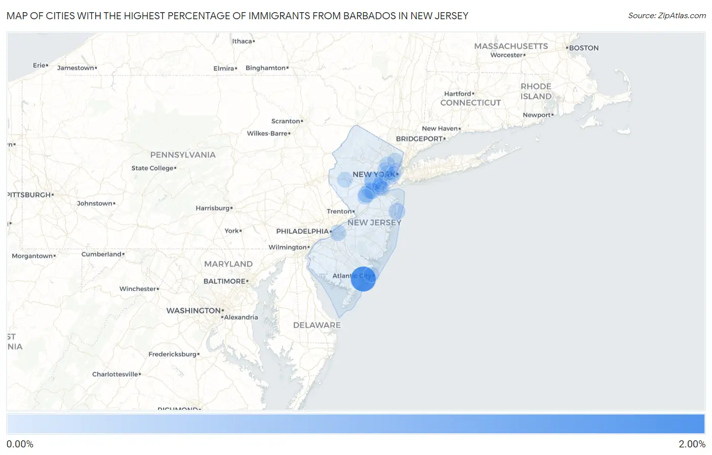 Cities with the Highest Percentage of Immigrants from Barbados in New Jersey Map