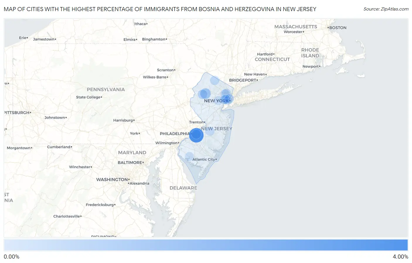 Cities with the Highest Percentage of Immigrants from Bosnia and Herzegovina in New Jersey Map