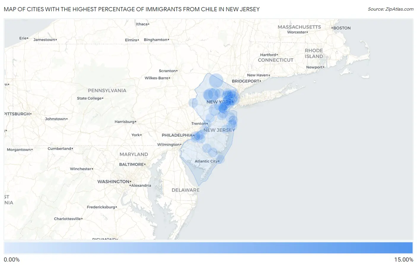 Cities with the Highest Percentage of Immigrants from Chile in New Jersey Map
