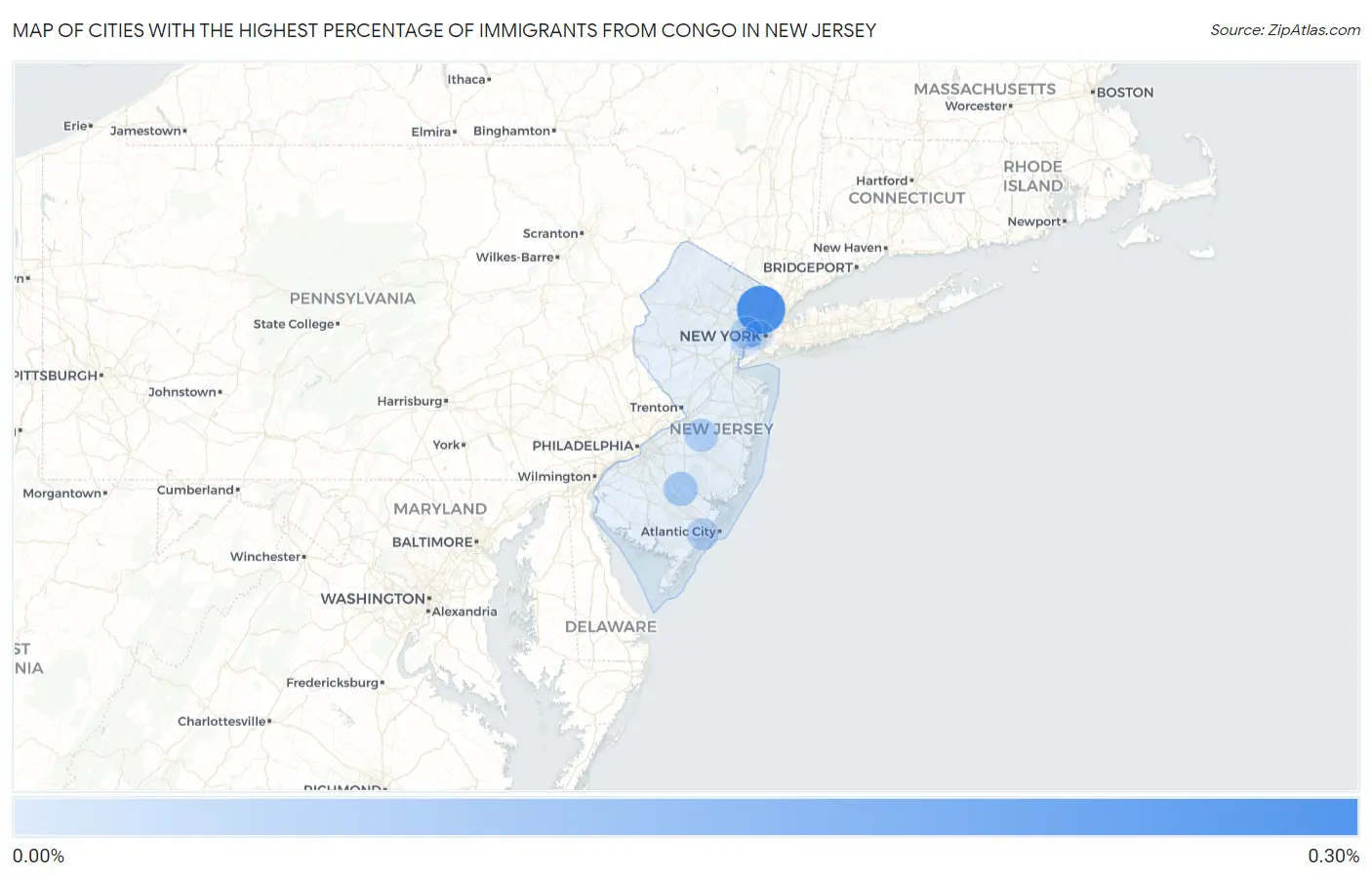 Cities with the Highest Percentage of Immigrants from Congo in New Jersey Map