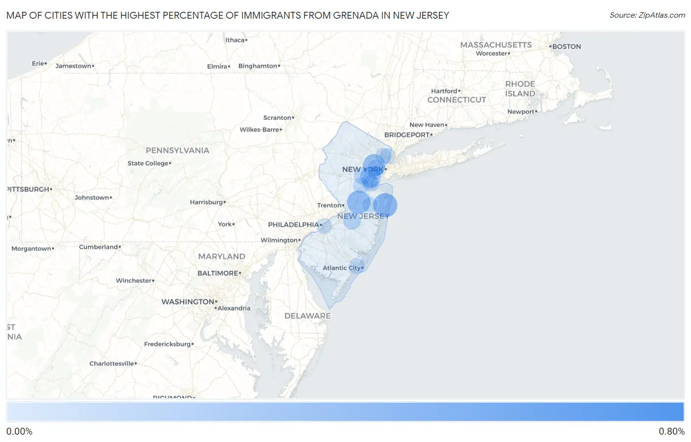 Cities with the Highest Percentage of Immigrants from Grenada in New Jersey Map