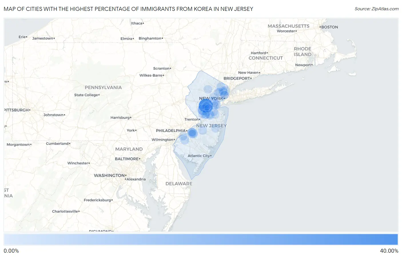 Cities with the Highest Percentage of Immigrants from Korea in New Jersey Map