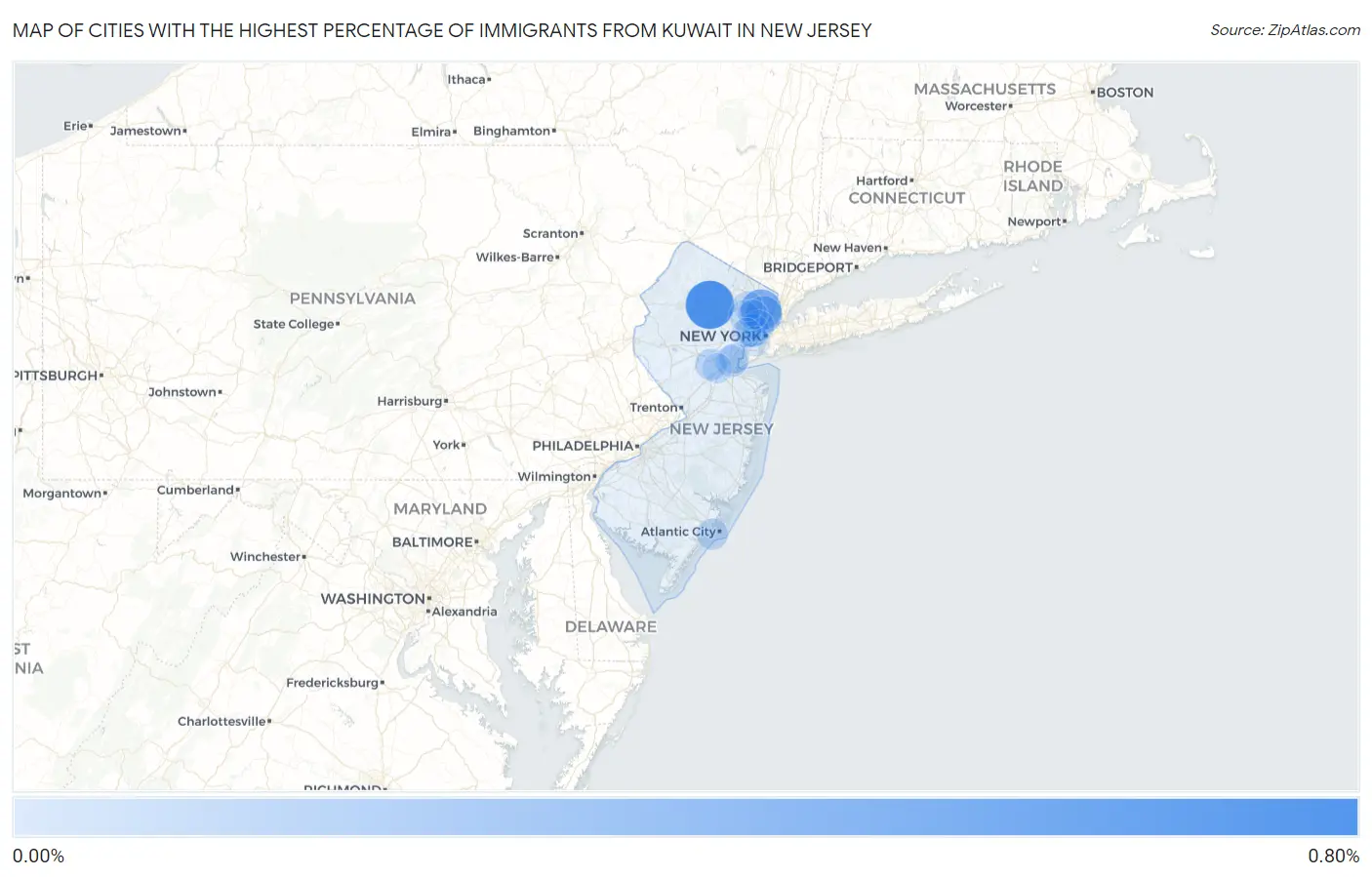 Cities with the Highest Percentage of Immigrants from Kuwait in New Jersey Map