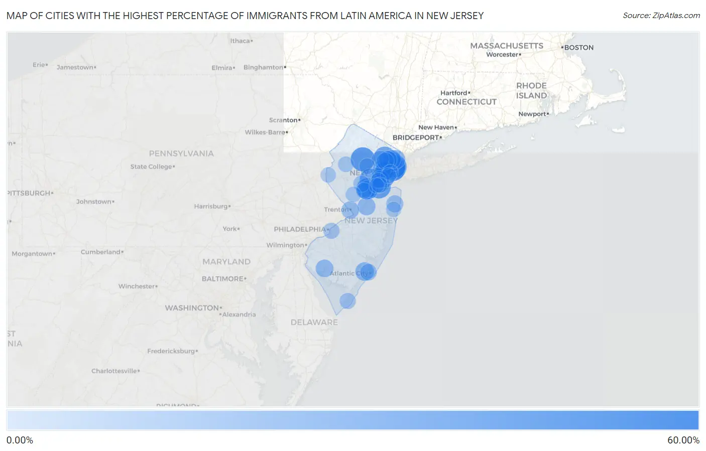 Cities with the Highest Percentage of Immigrants from Latin America in New Jersey Map