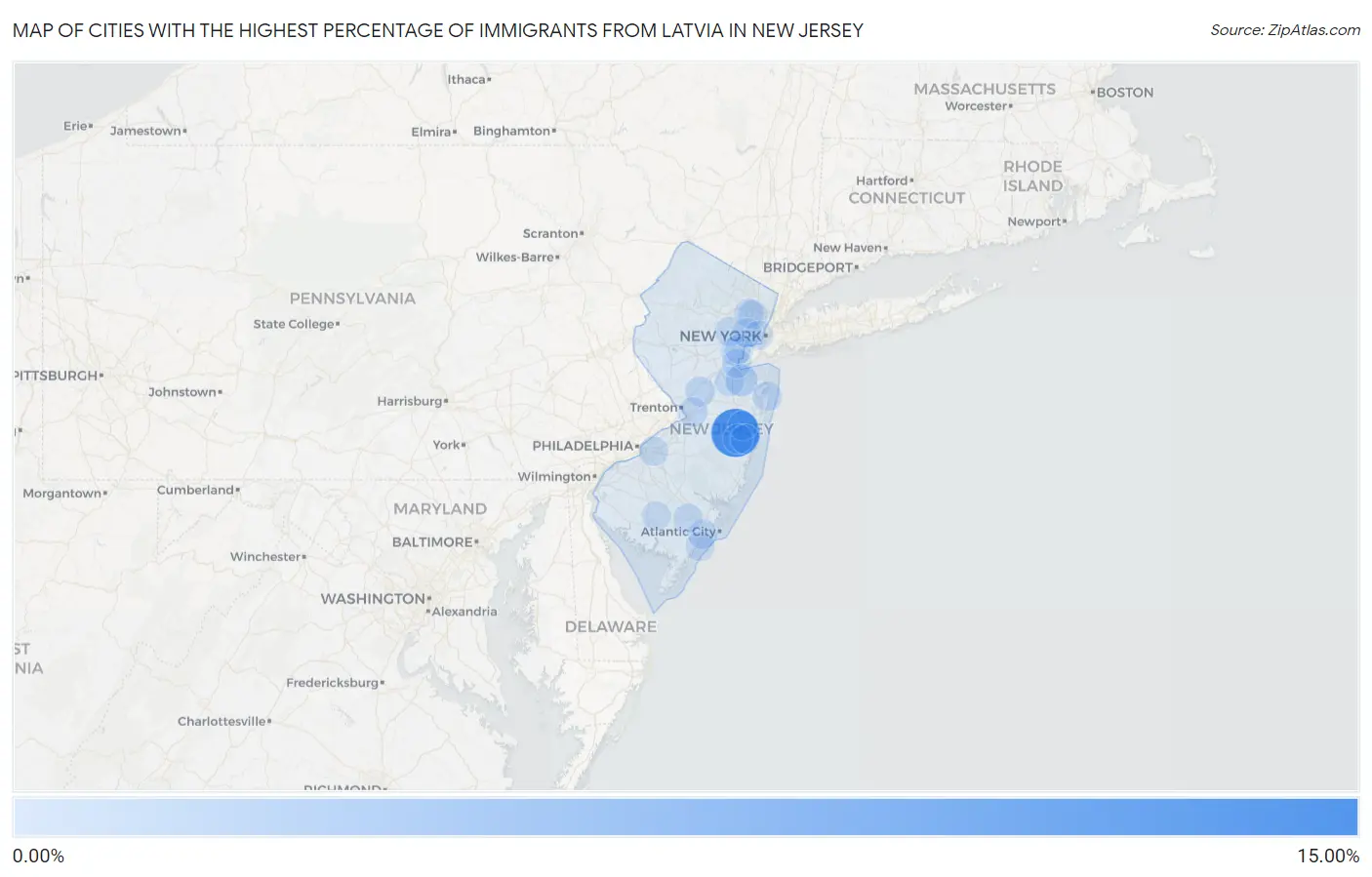 Cities with the Highest Percentage of Immigrants from Latvia in New Jersey Map