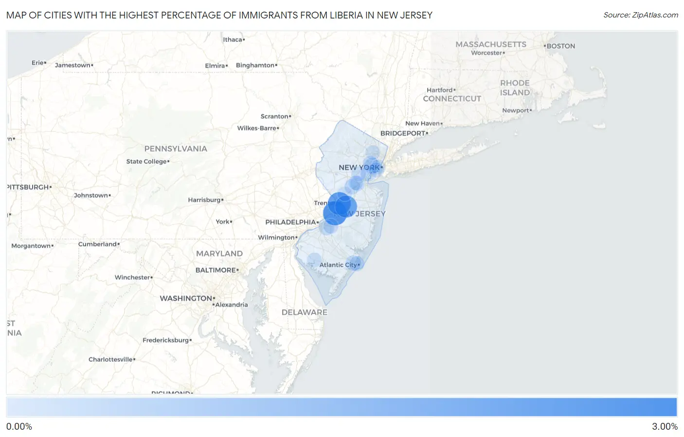 Cities with the Highest Percentage of Immigrants from Liberia in New Jersey Map
