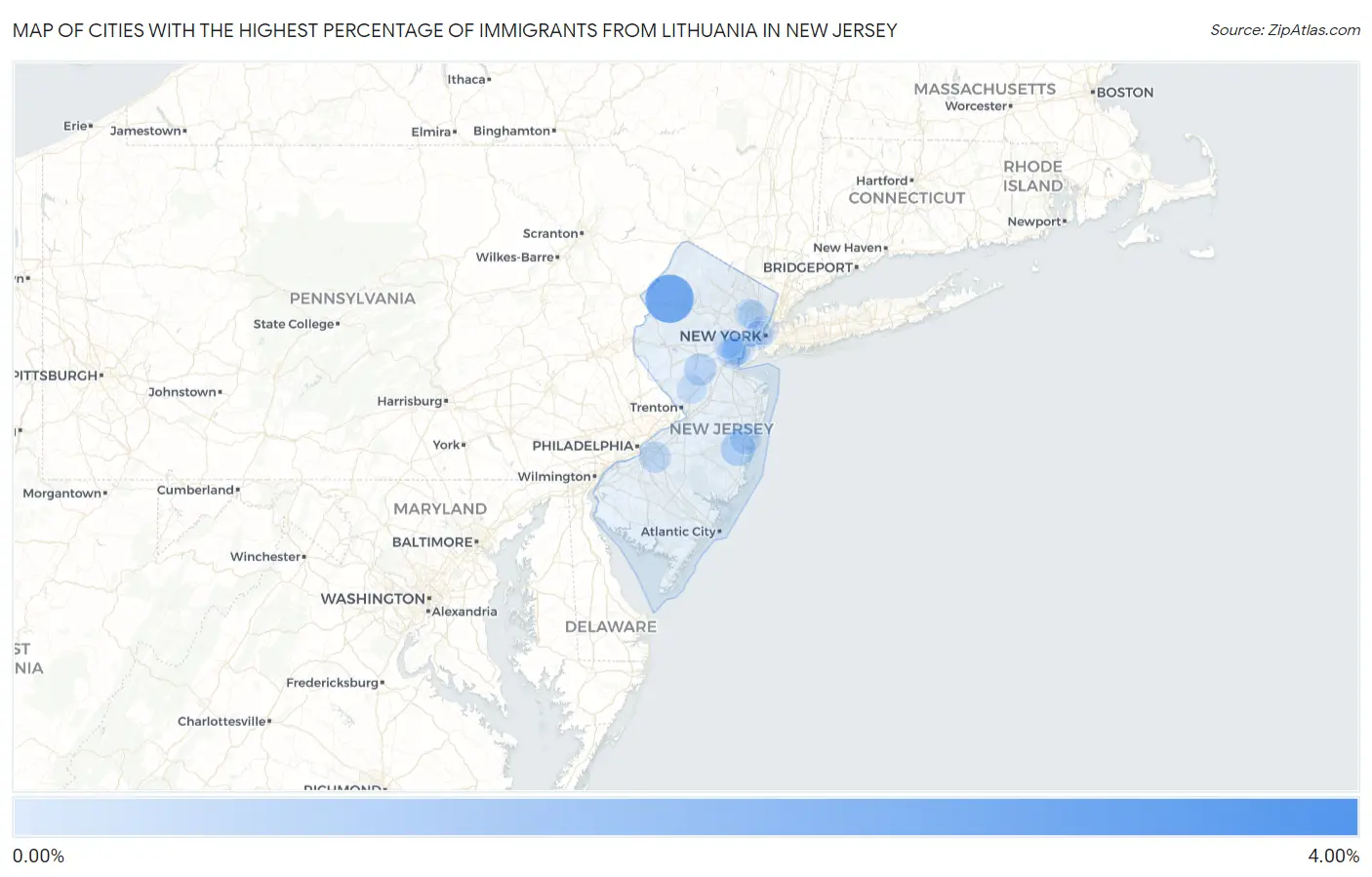 Cities with the Highest Percentage of Immigrants from Lithuania in New Jersey Map