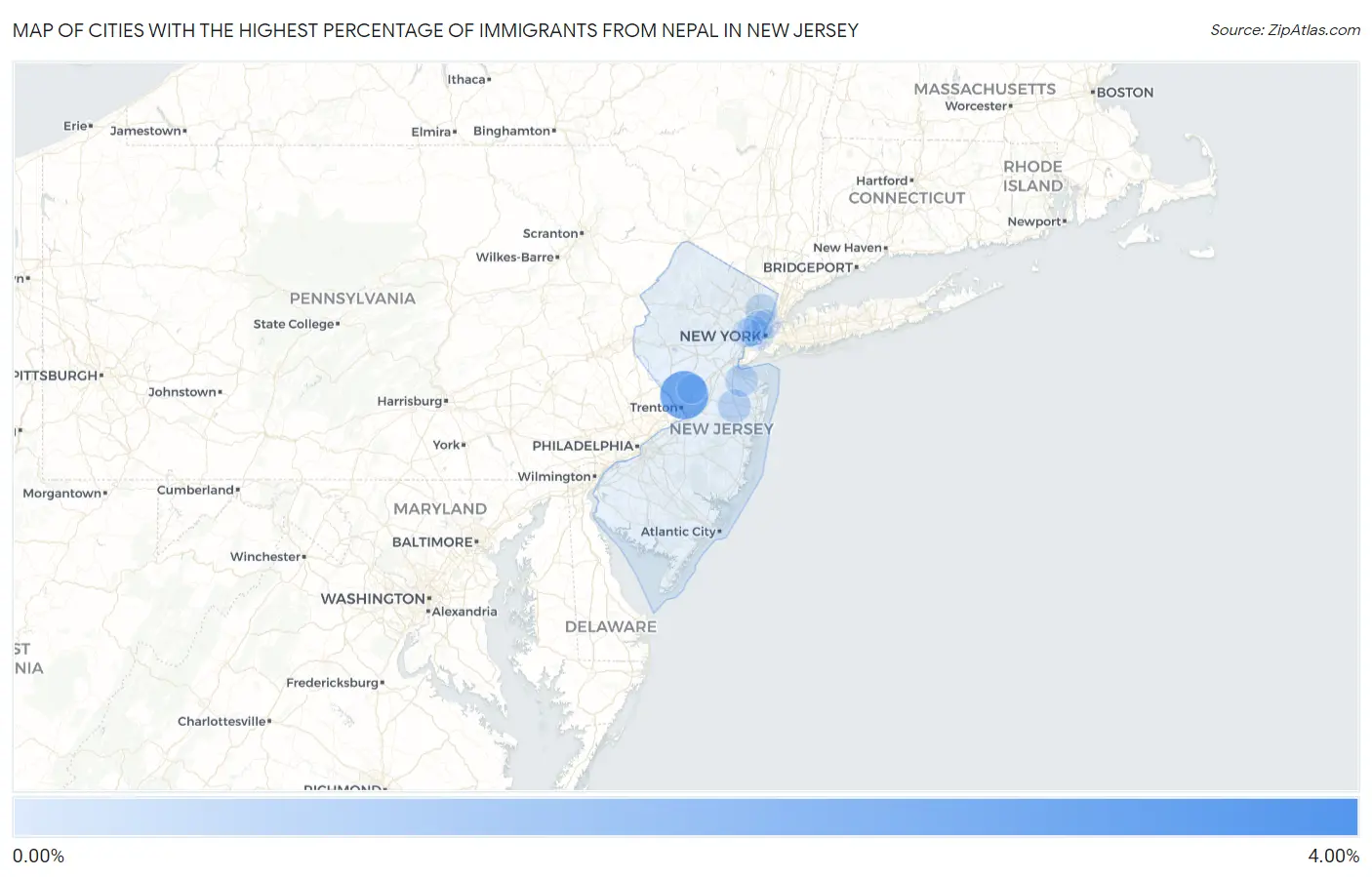 Cities with the Highest Percentage of Immigrants from Nepal in New Jersey Map