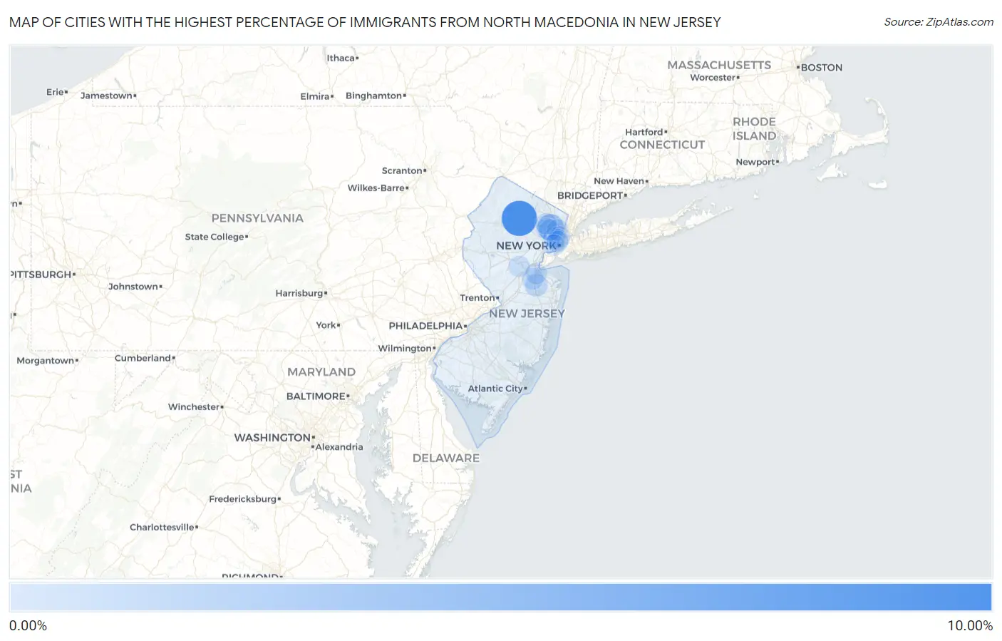 Cities with the Highest Percentage of Immigrants from North Macedonia in New Jersey Map