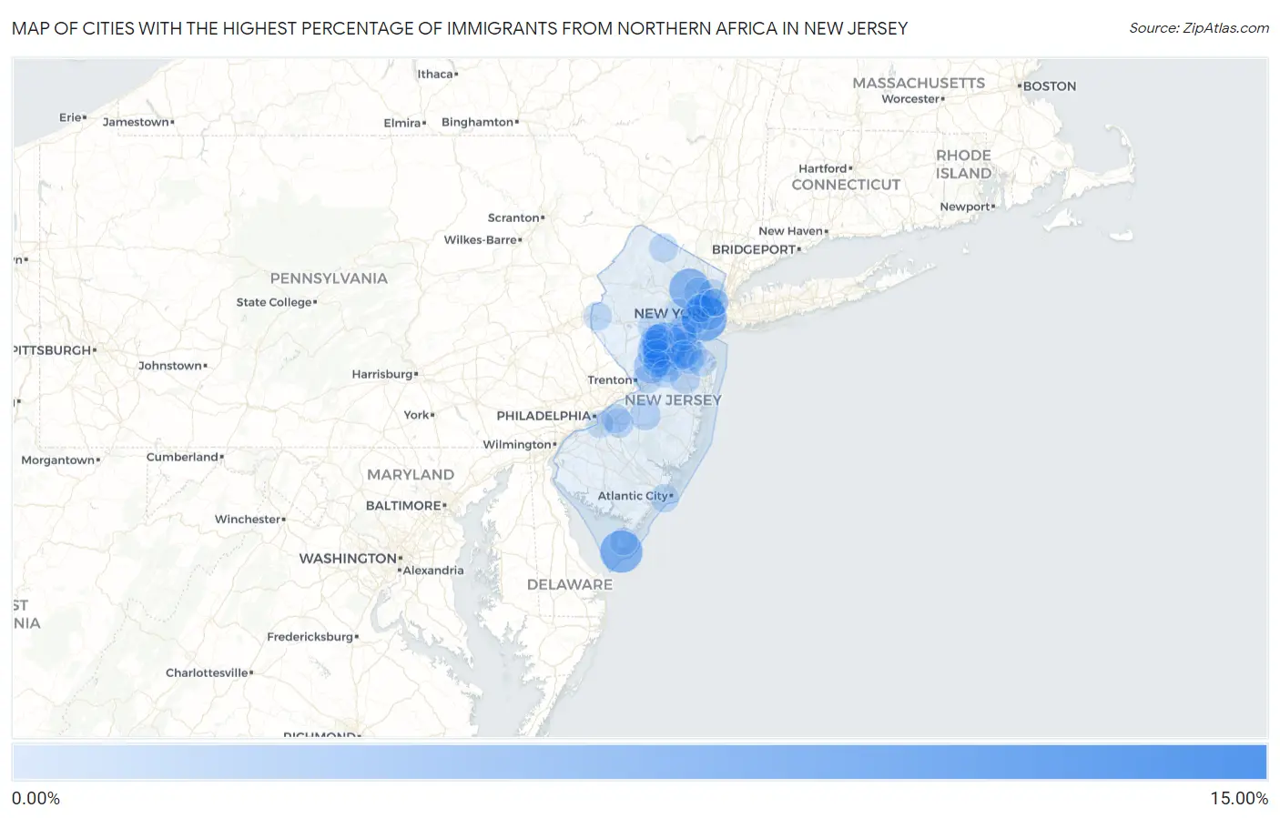 Cities with the Highest Percentage of Immigrants from Northern Africa in New Jersey Map
