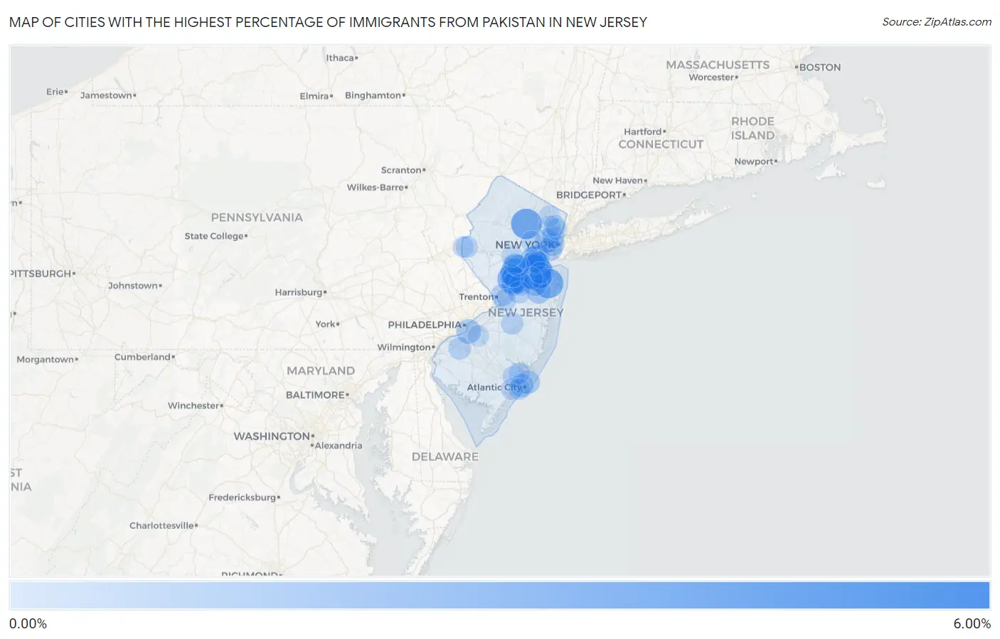 Cities with the Highest Percentage of Immigrants from Pakistan in New Jersey Map