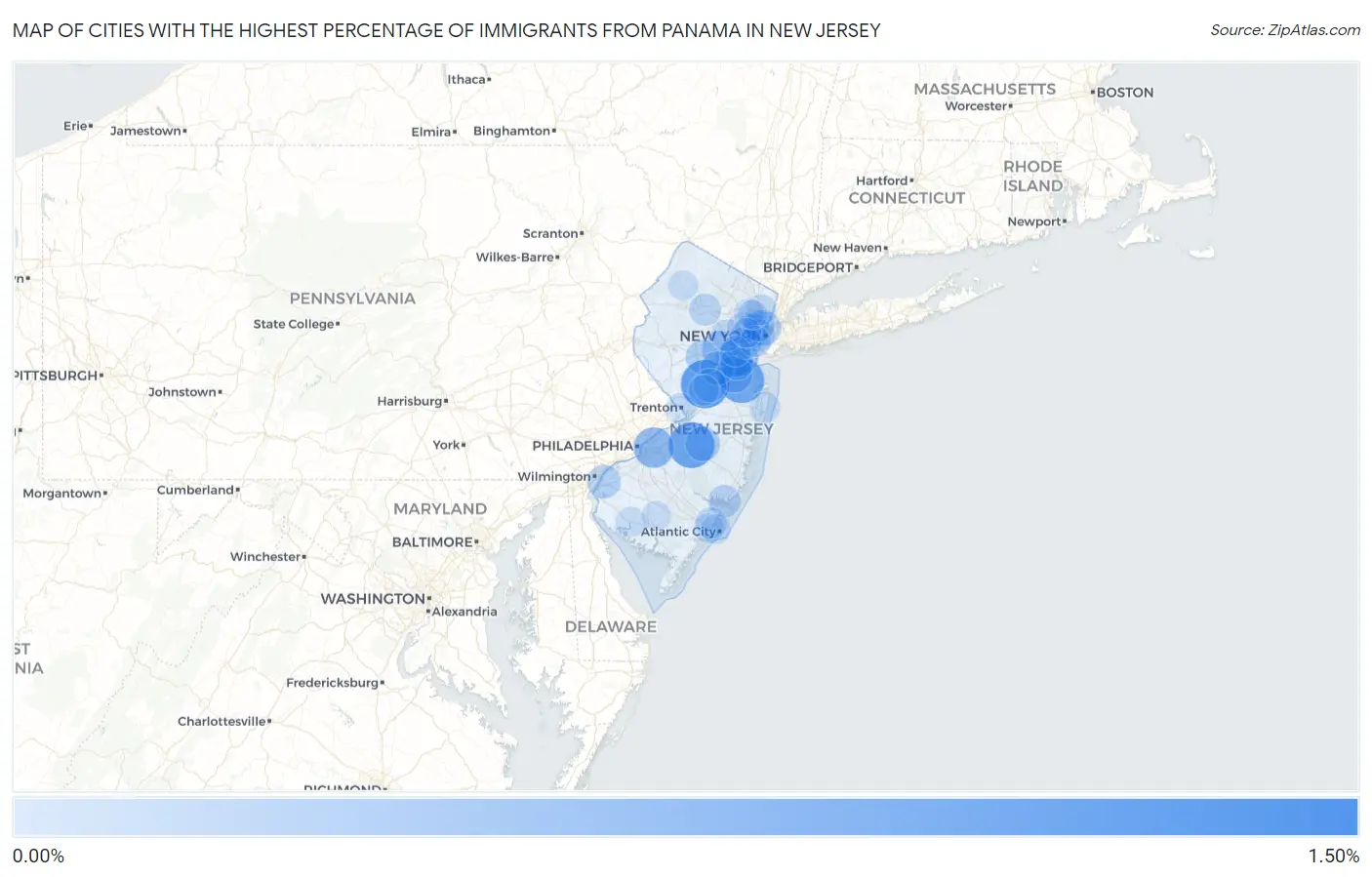 Cities with the Highest Percentage of Immigrants from Panama in New Jersey Map