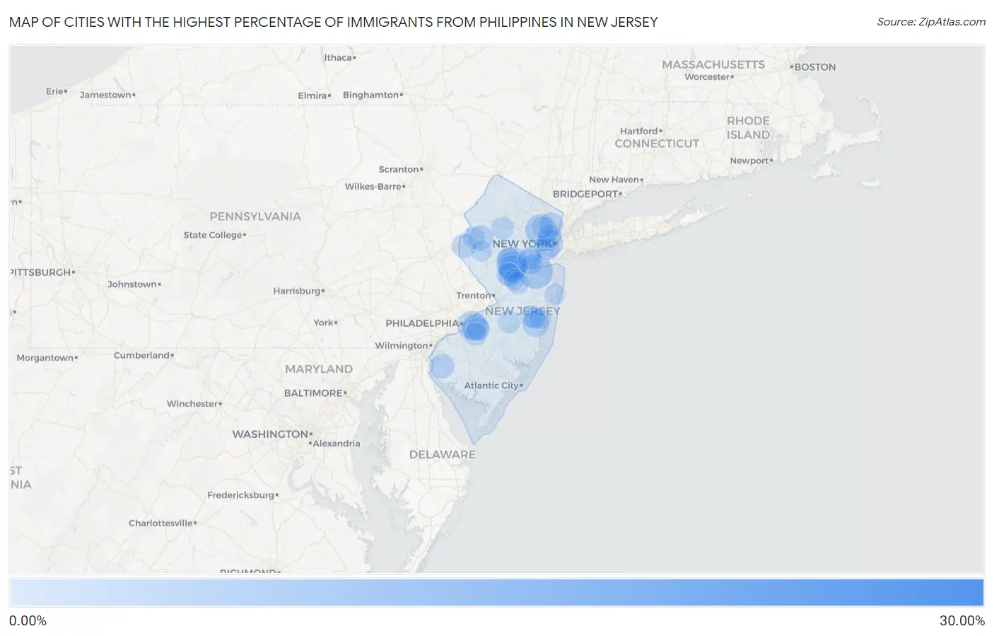 Cities with the Highest Percentage of Immigrants from Philippines in New Jersey Map