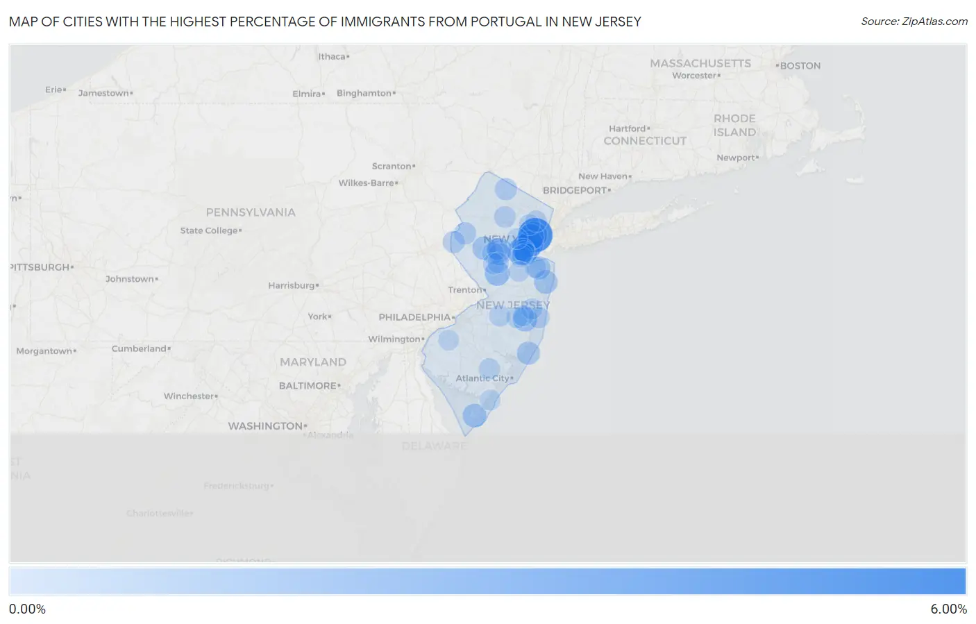 Cities with the Highest Percentage of Immigrants from Portugal in New Jersey Map
