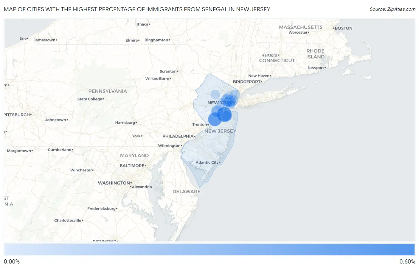 Cities with the Highest Percentage of Immigrants from Senegal in New Jersey Map
