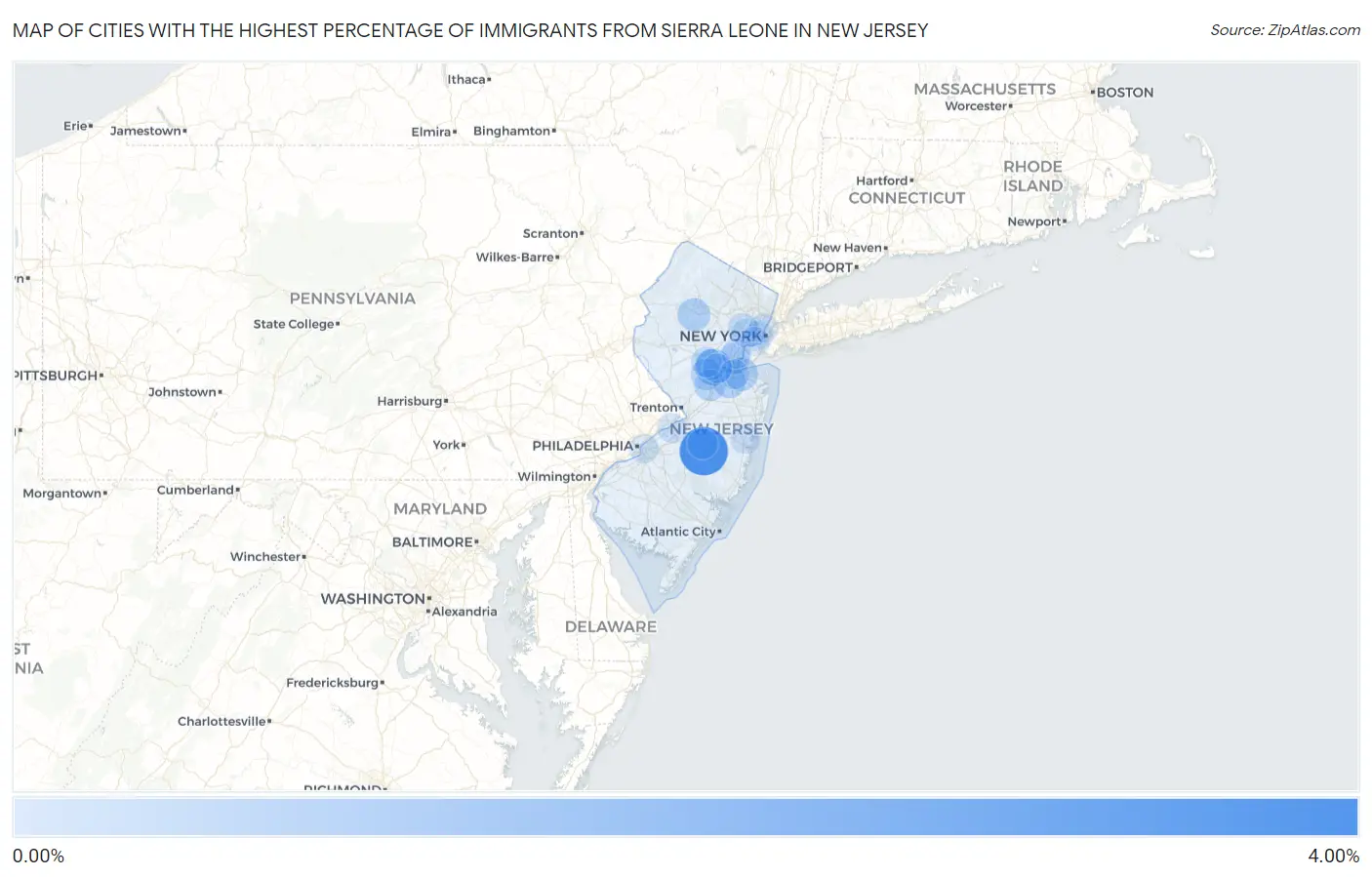 Cities with the Highest Percentage of Immigrants from Sierra Leone in New Jersey Map