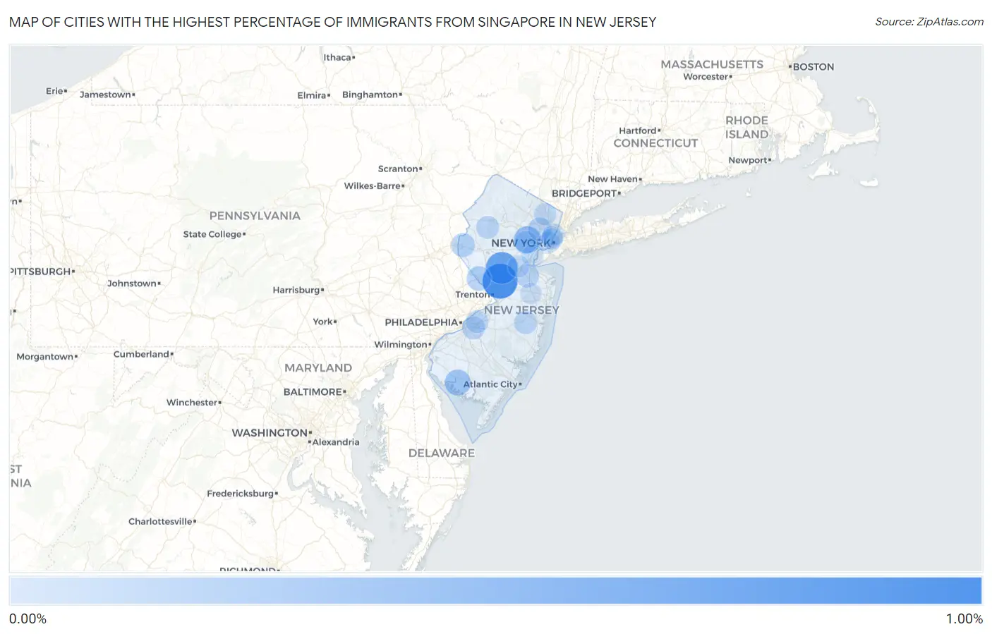 Cities with the Highest Percentage of Immigrants from Singapore in New Jersey Map