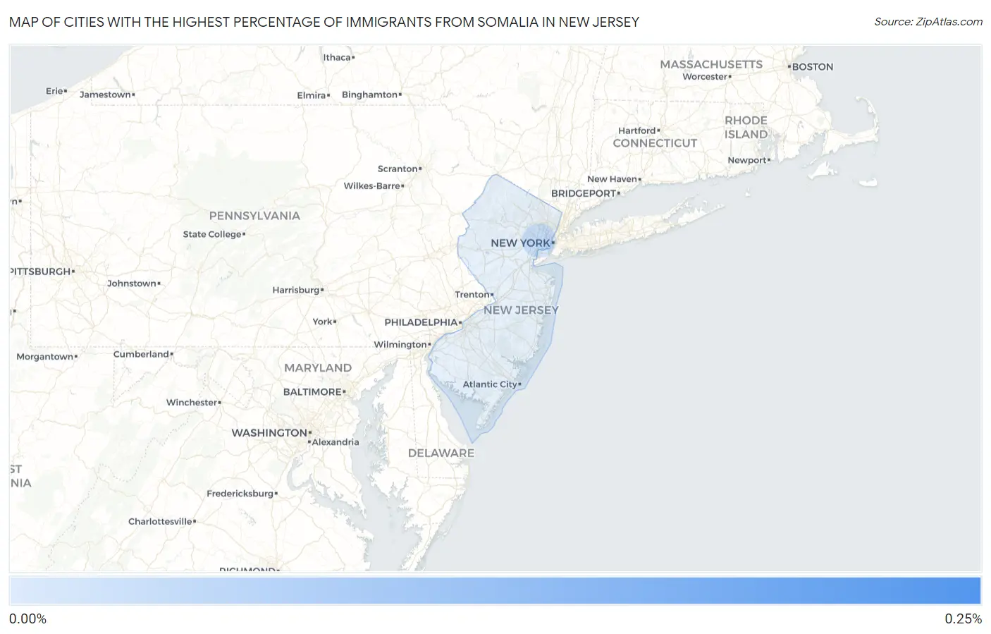 Cities with the Highest Percentage of Immigrants from Somalia in New Jersey Map