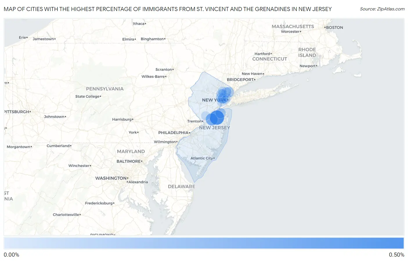 Cities with the Highest Percentage of Immigrants from St. Vincent and the Grenadines in New Jersey Map
