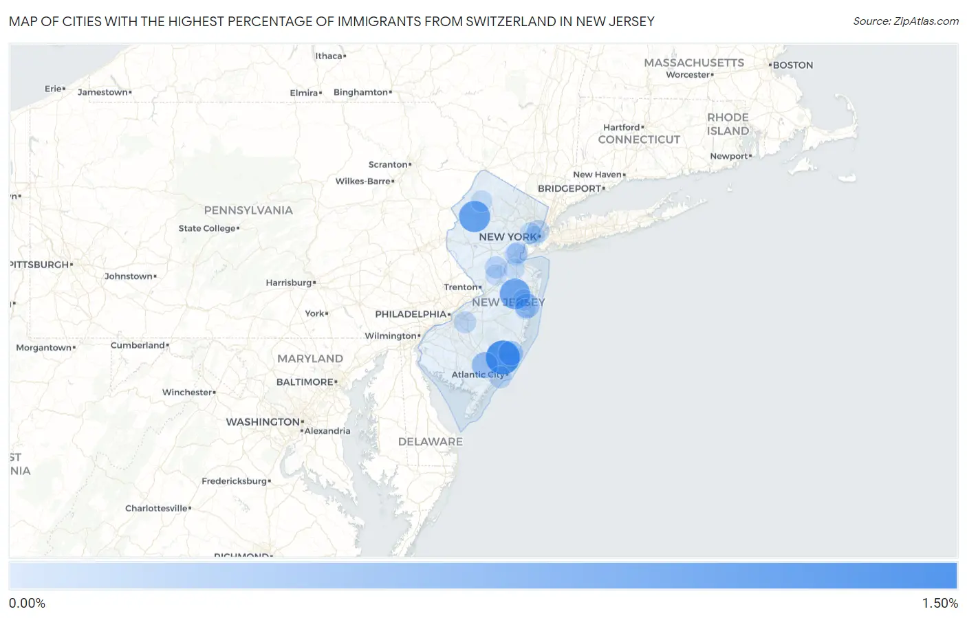 Cities with the Highest Percentage of Immigrants from Switzerland in New Jersey Map