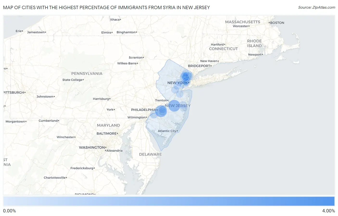 Cities with the Highest Percentage of Immigrants from Syria in New Jersey Map