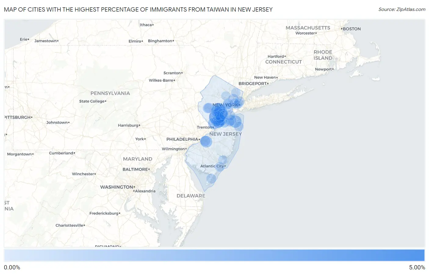 Cities with the Highest Percentage of Immigrants from Taiwan in New Jersey Map