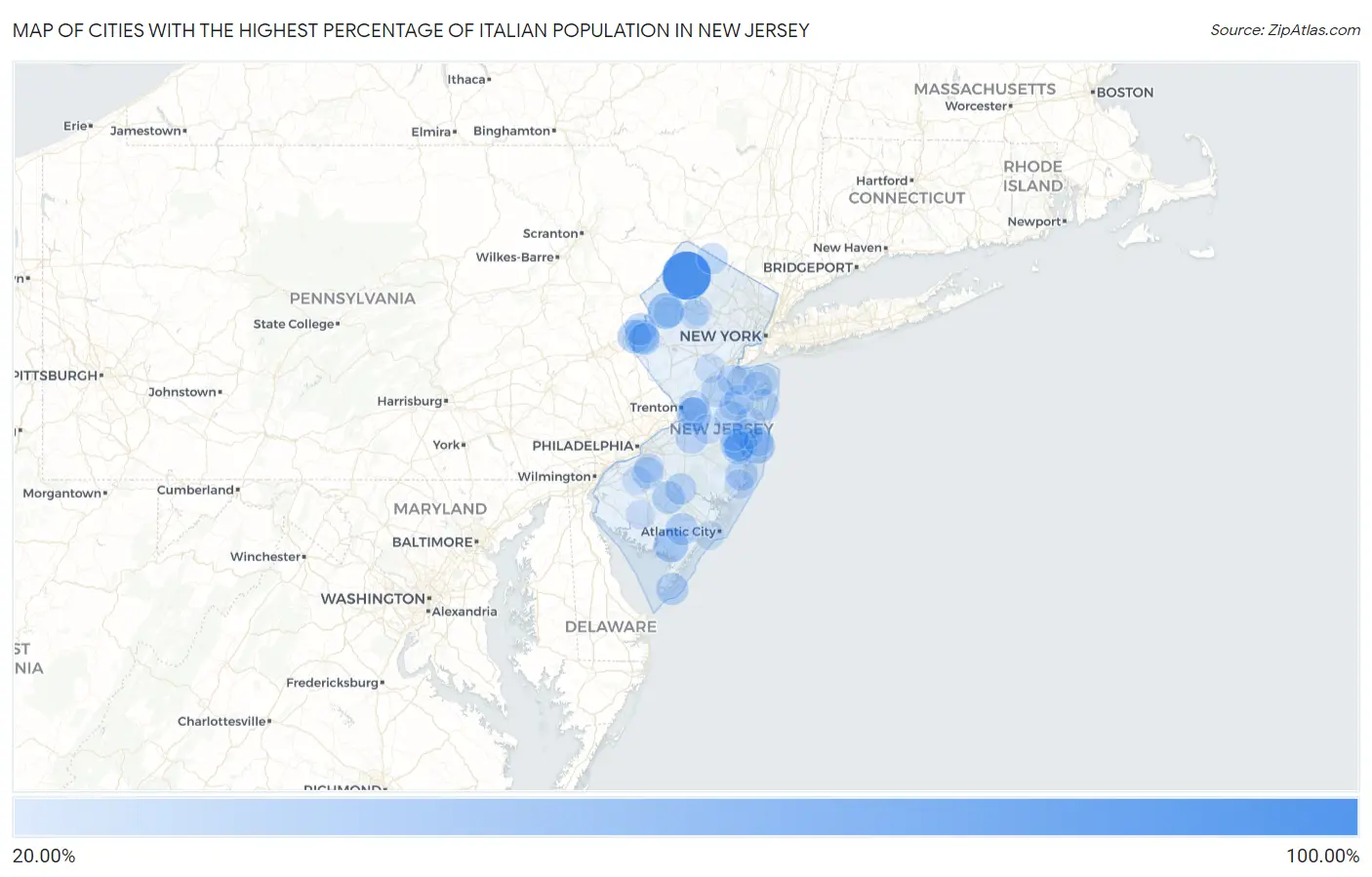Cities with the Highest Percentage of Italian Population in New Jersey Map