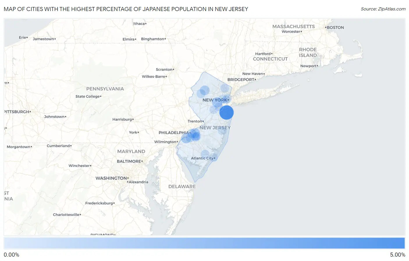 Cities with the Highest Percentage of Japanese Population in New Jersey Map