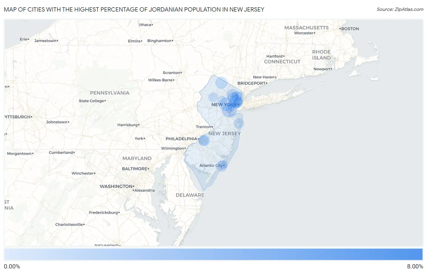 Cities with the Highest Percentage of Jordanian Population in New Jersey Map