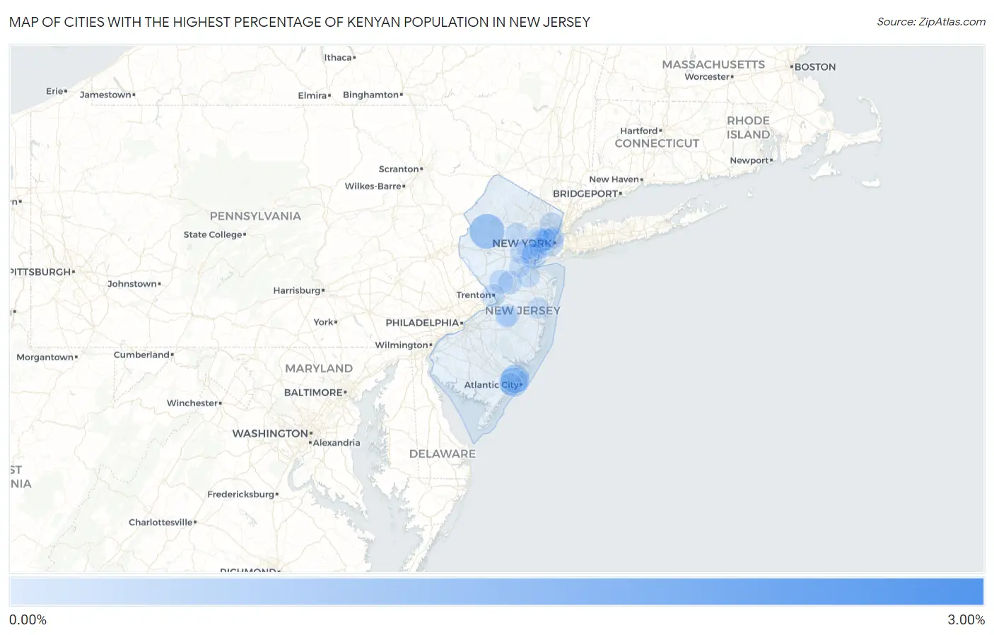 Cities with the Highest Percentage of Kenyan Population in New Jersey Map