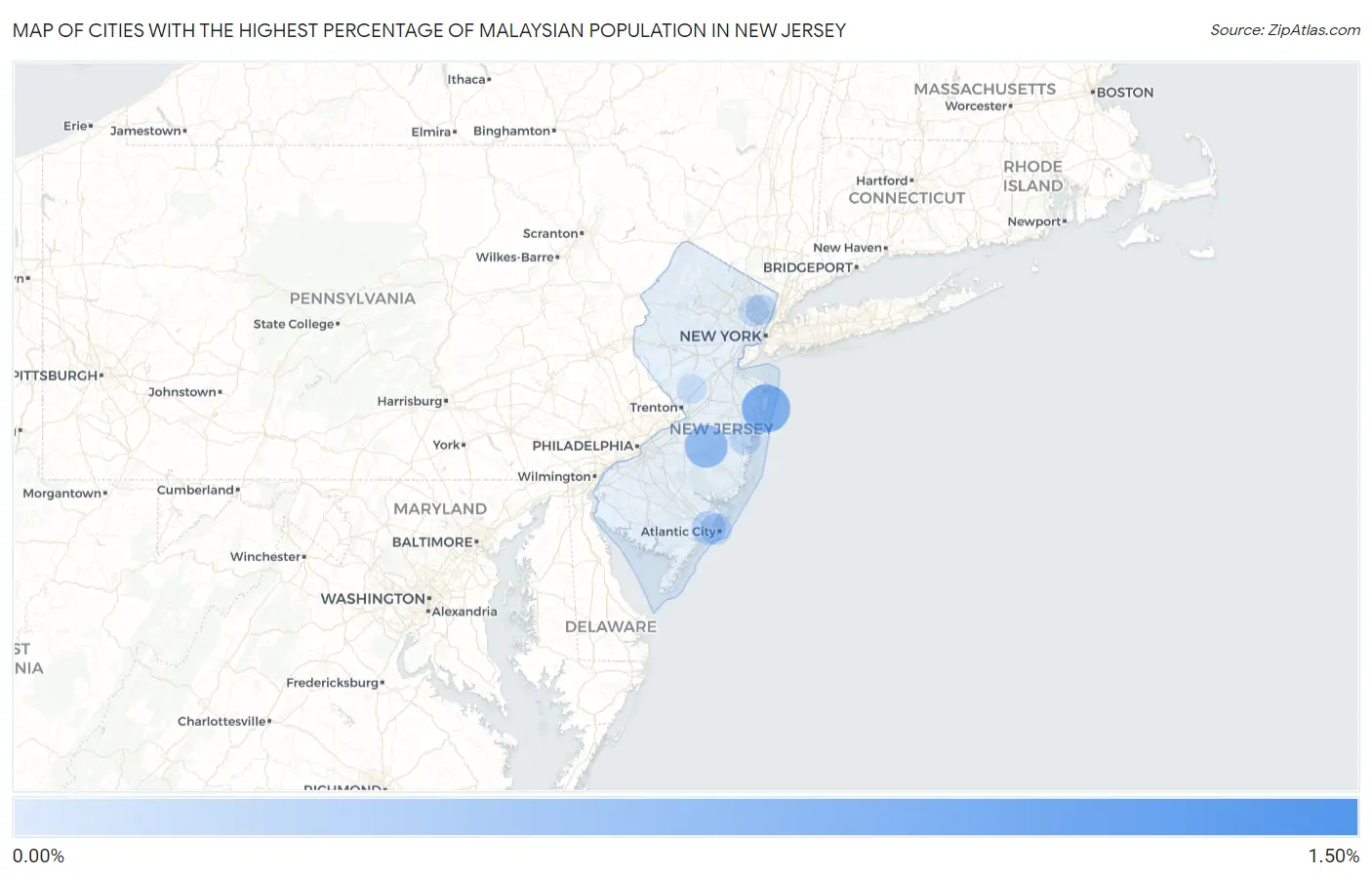 Cities with the Highest Percentage of Malaysian Population in New Jersey Map
