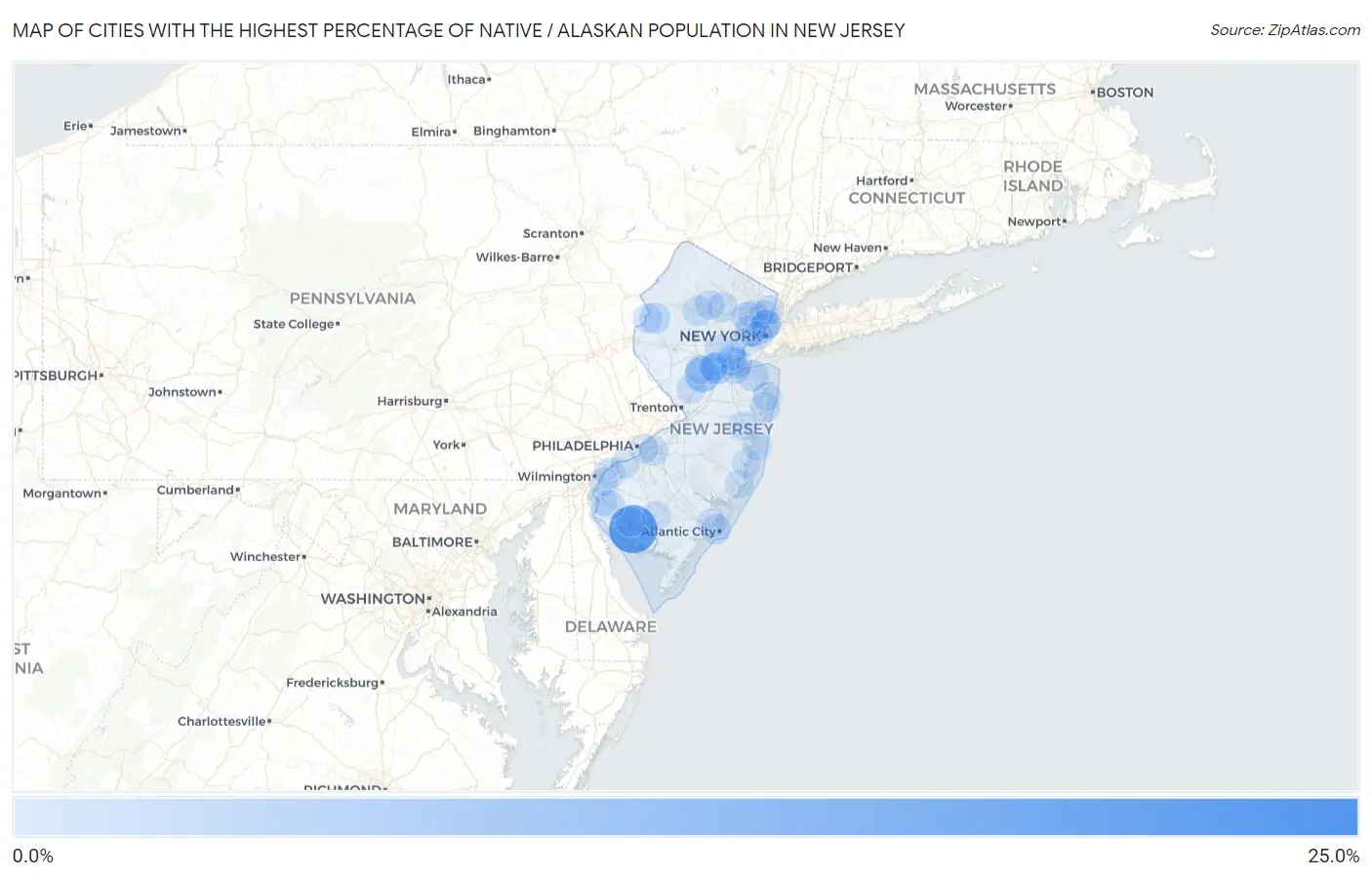 Cities with the Highest Percentage of Native / Alaskan Population in New Jersey Map