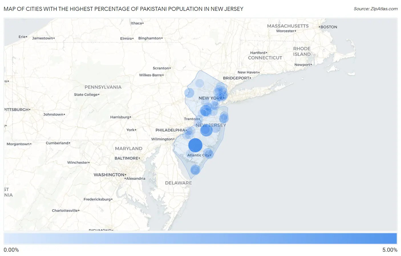 Cities with the Highest Percentage of Pakistani Population in New Jersey Map