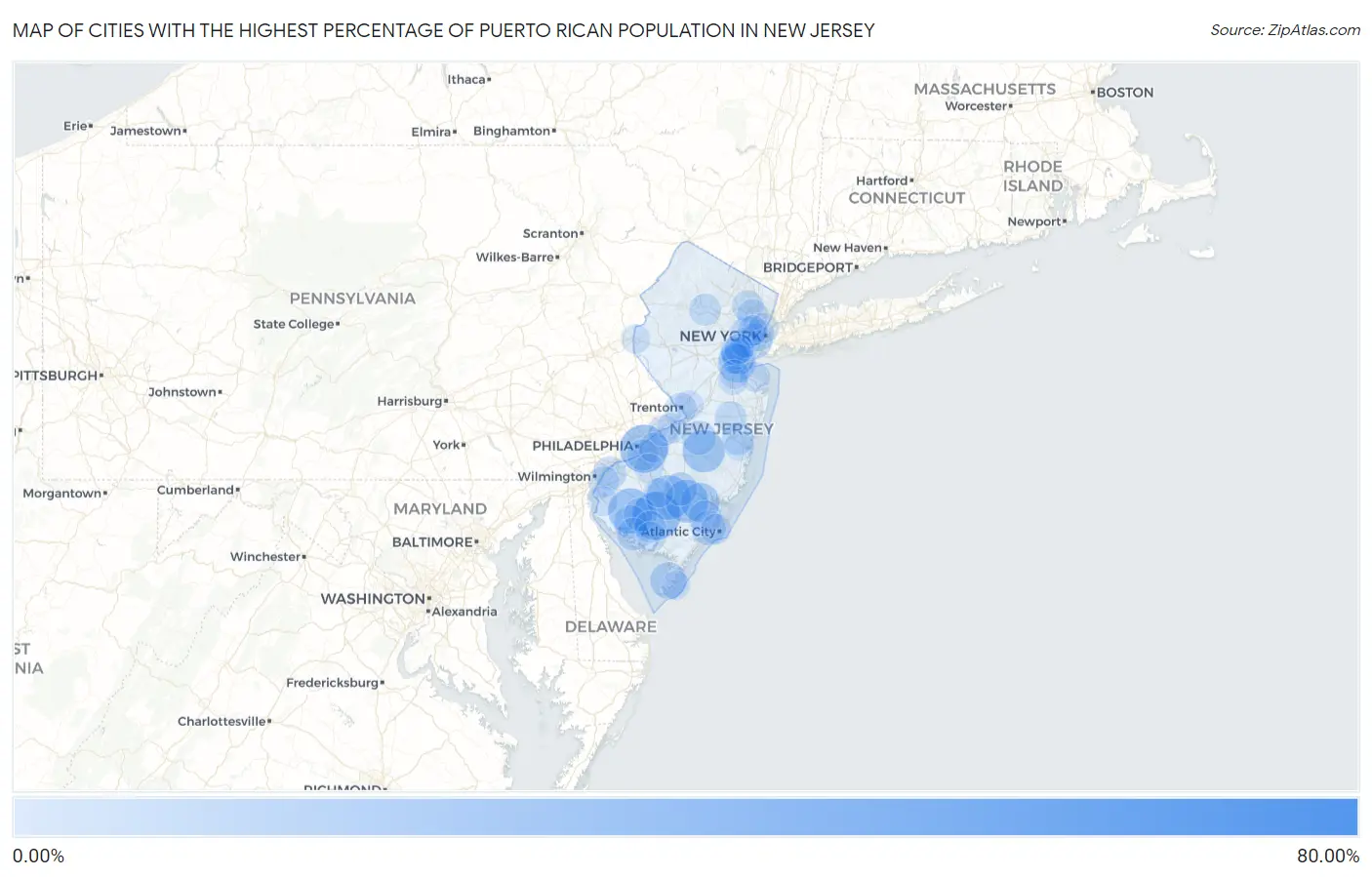 Cities with the Highest Percentage of Puerto Rican Population in New Jersey Map