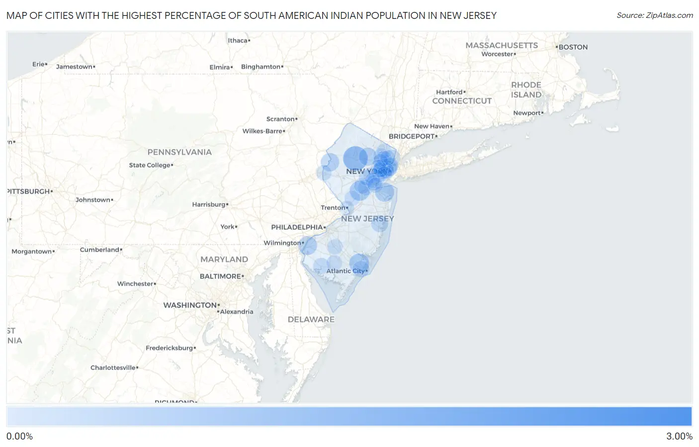 Cities with the Highest Percentage of South American Indian Population in New Jersey Map