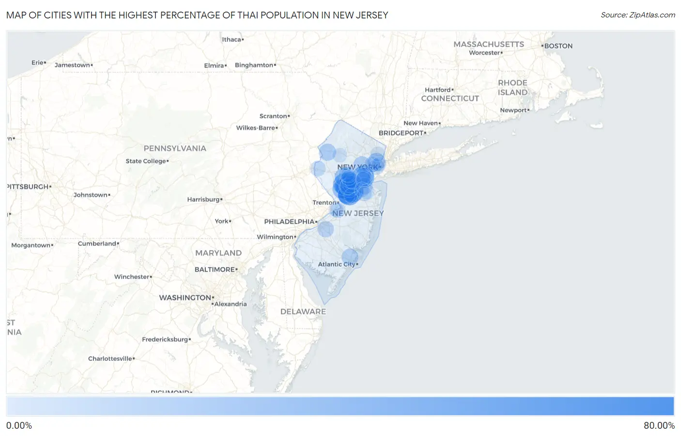 Cities with the Highest Percentage of Thai Population in New Jersey Map