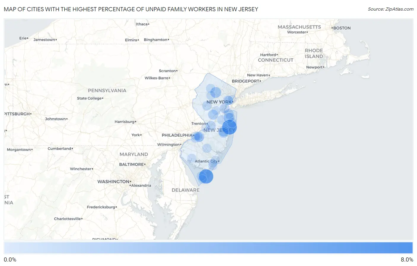 Cities with the Highest Percentage of Unpaid Family Workers in New Jersey Map