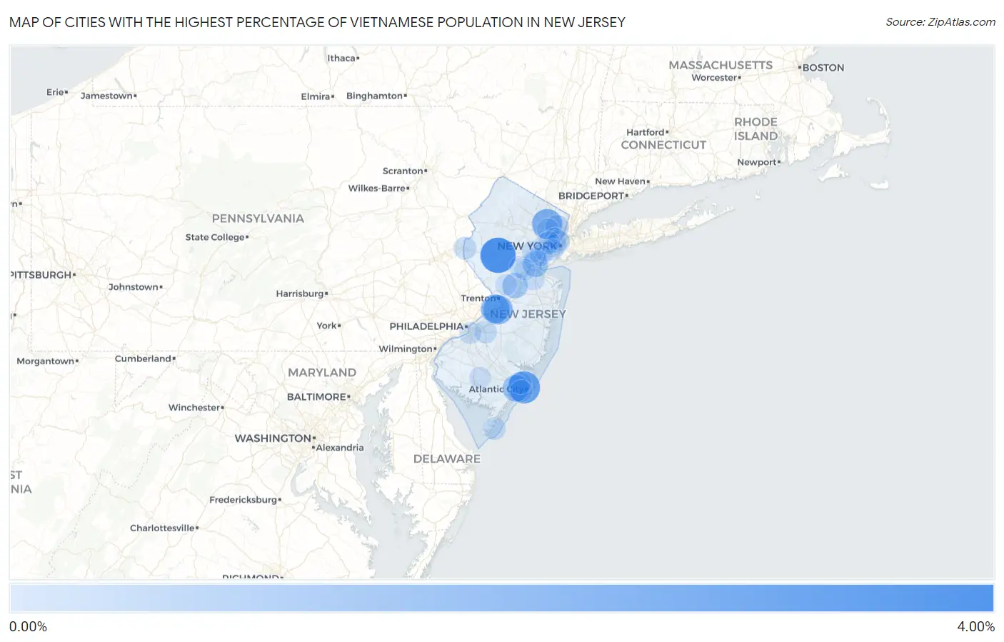 Cities with the Highest Percentage of Vietnamese Population in New Jersey Map