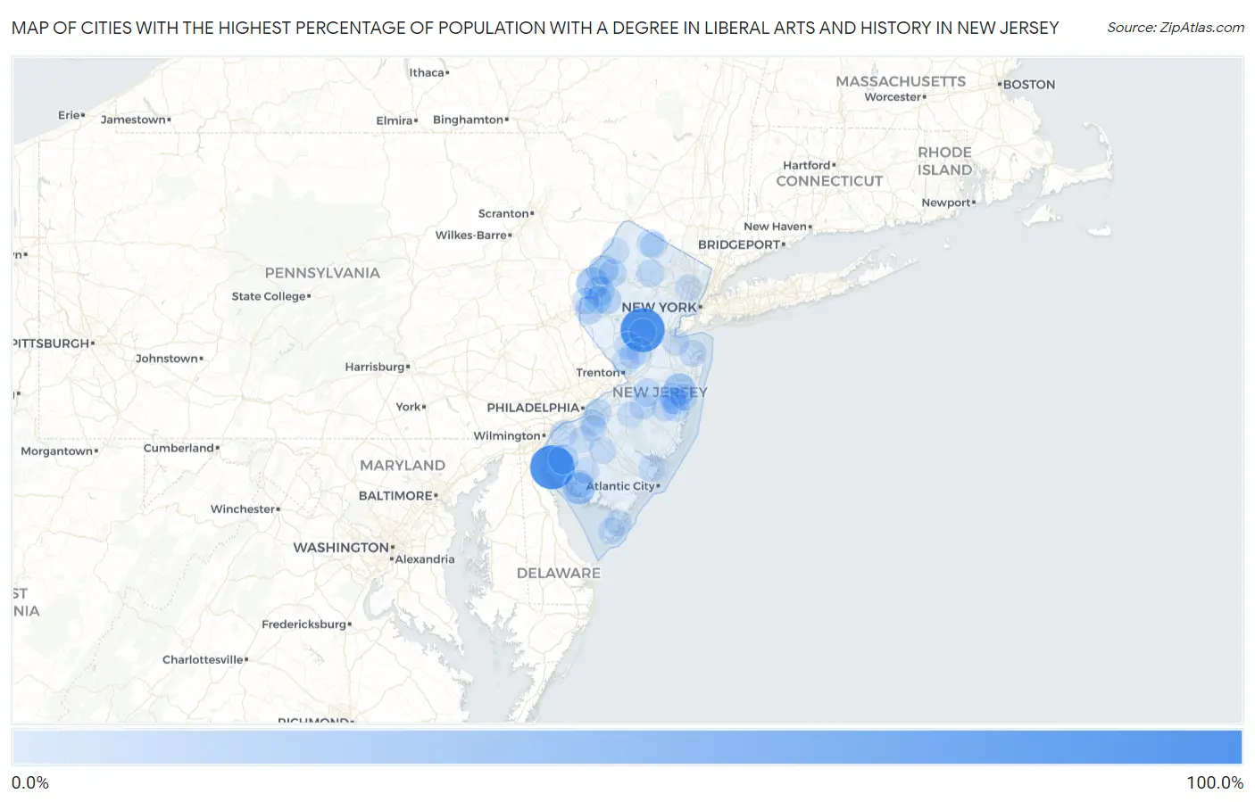 Cities with the Highest Percentage of Population with a Degree in Liberal Arts and History in New Jersey Map