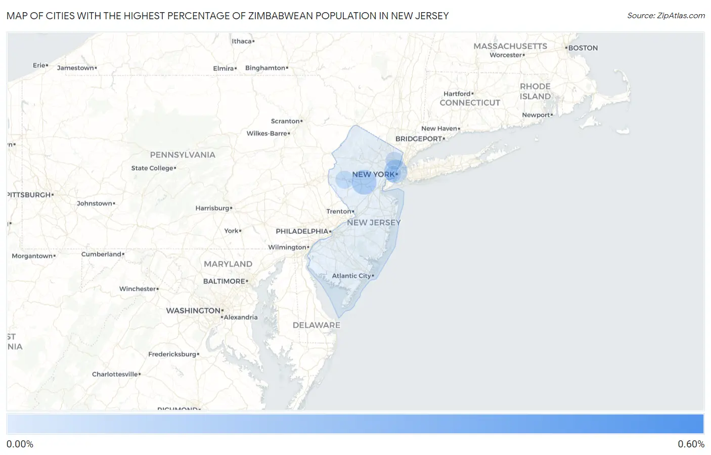 Cities with the Highest Percentage of Zimbabwean Population in New Jersey Map