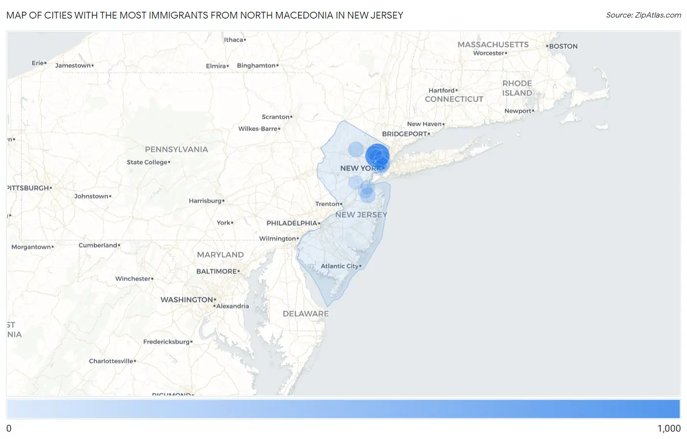 Cities with the Most Immigrants from North Macedonia in New Jersey Map