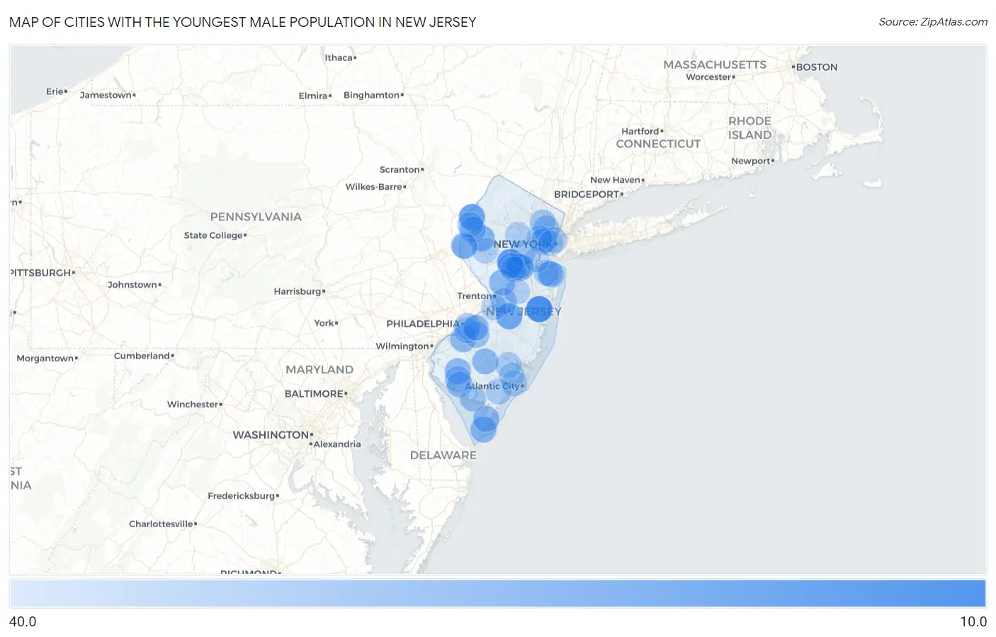 Cities with the Youngest Male Population in New Jersey Map