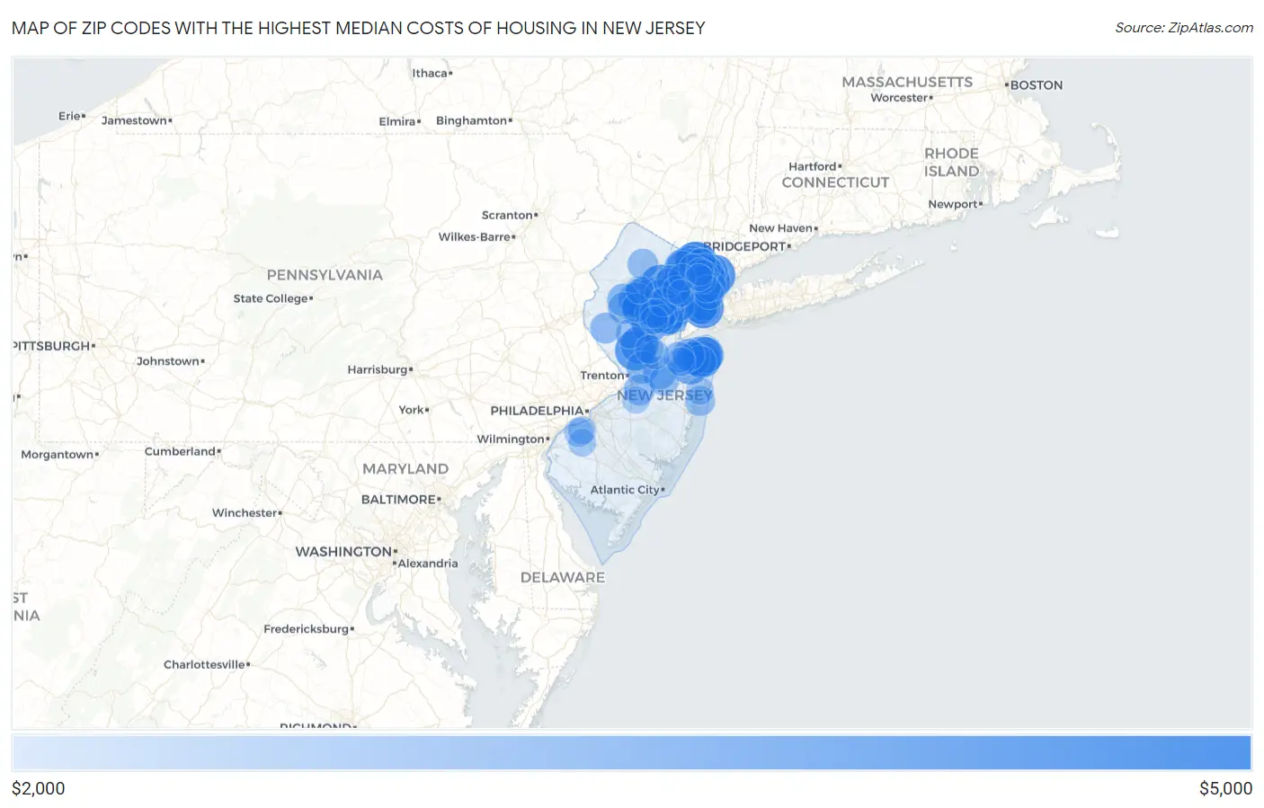 Zip Codes with the Highest Median Costs of Housing in New Jersey Map