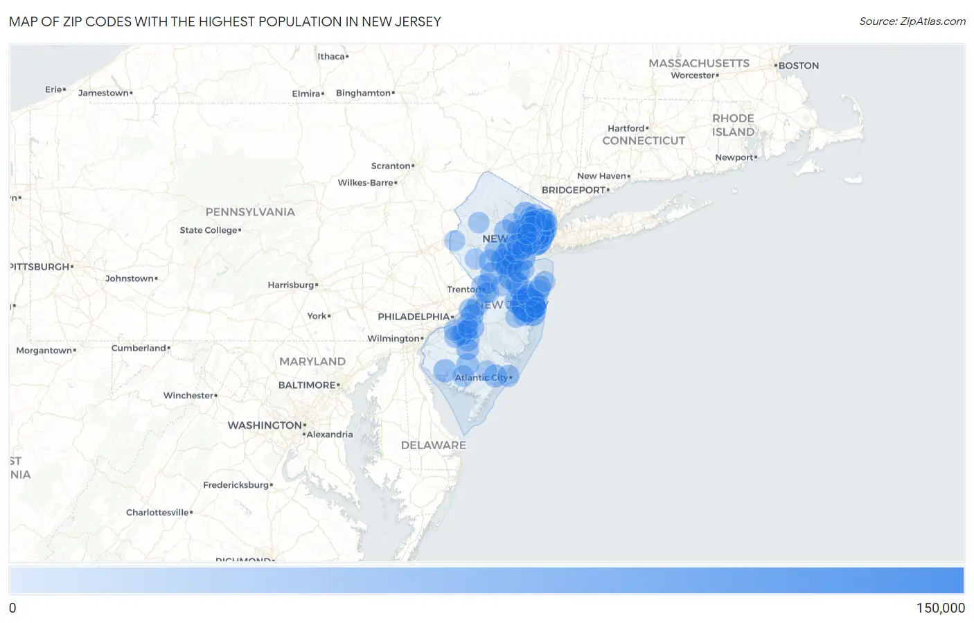 Zip Codes with the Highest Population in New Jersey Map